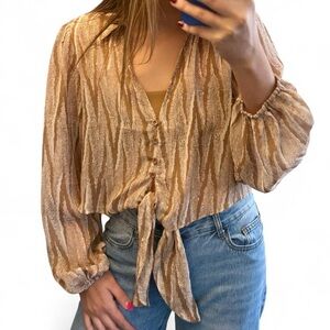 Women's Tan Button-Up Blouse